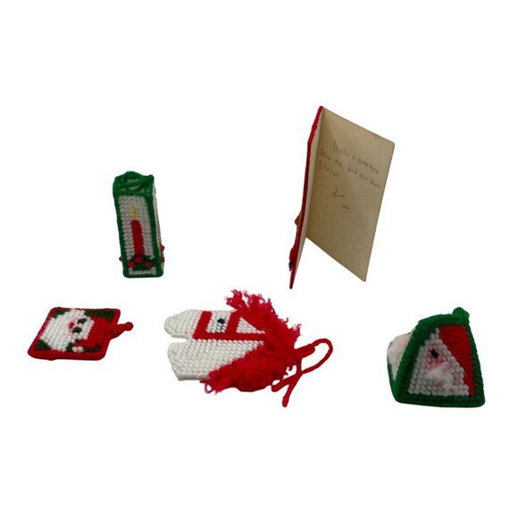Vintage Handmade Plastic Canvas Christmas Ornaments & Card Set Lot of 5 - Picture 2 of 12